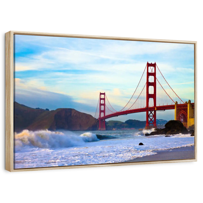 Golden Gate Bridge, San Francisco, Cadre flottant en bois naturel, 37 po x 25 po