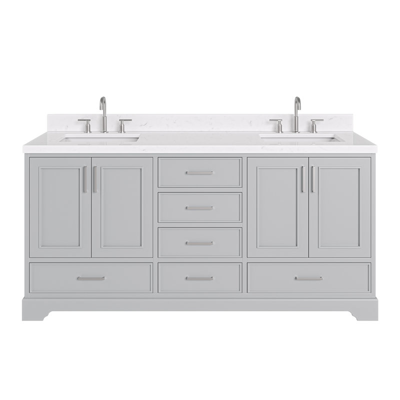 72.25'' Double Bathroom Vanity with Carrara Quartz Top, Gray