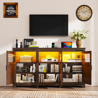 64.2" LED Farmhouse TV Stand For Tvs Up To 70" With Power Outlets And Adjustable Shelves
