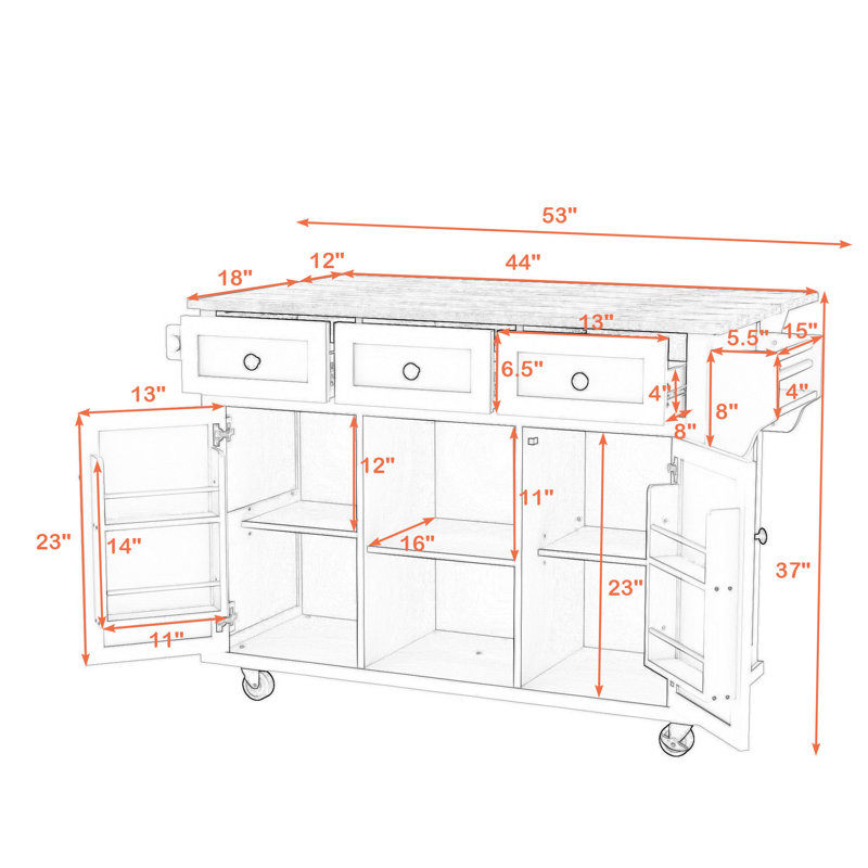 Îlot de cuisine avec armoire de rangement et 3 tiroirs pour la salle à manger