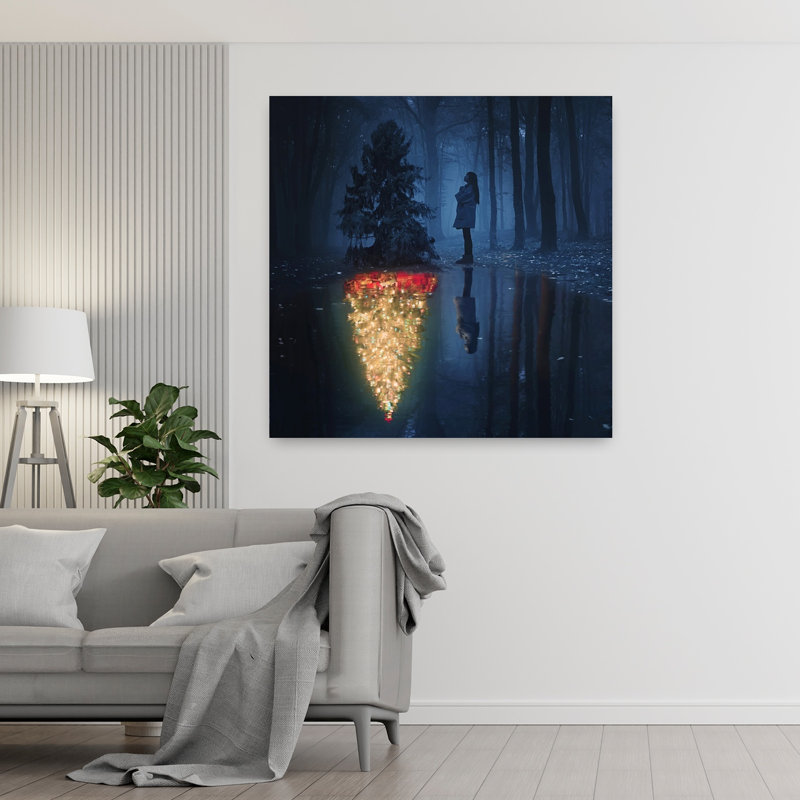Art contemporain, paysage de forêt abstrait, arbre de Noël abstrait surréel, H 48 po x l 48 po