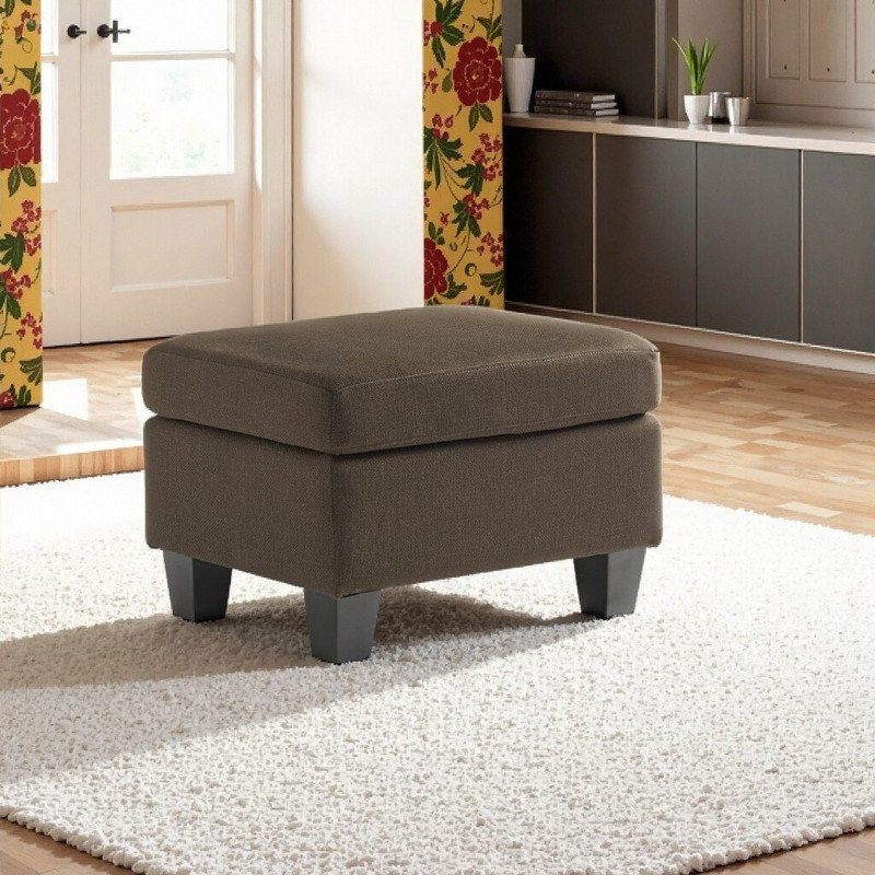 Upholstered Ottoman with Birch Wood Legs, Chocolate