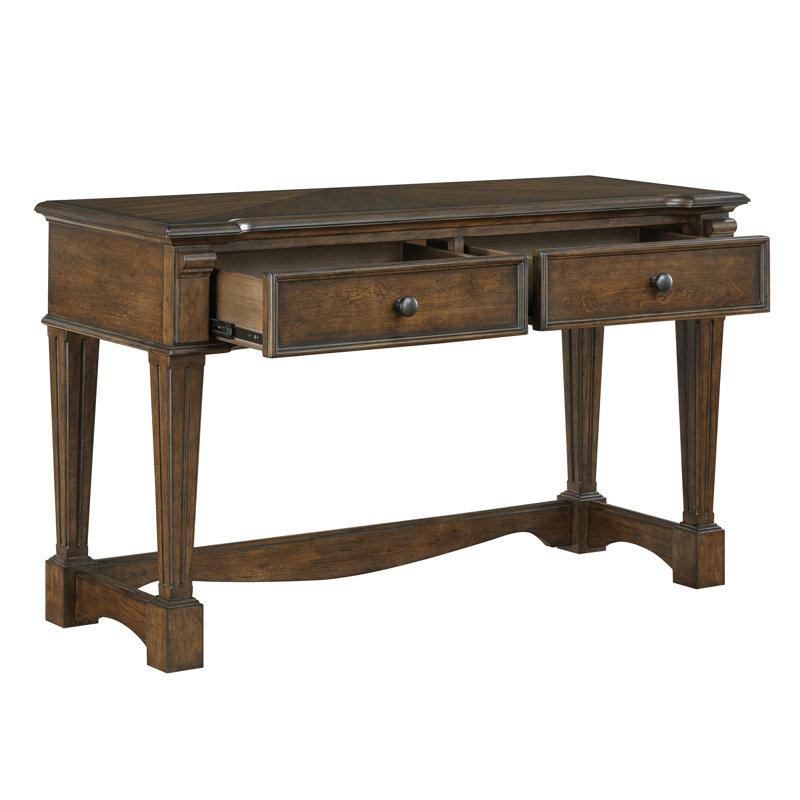Console classique de style classique brun avec 2 tiroirs et, pour coulisses de service, rectangulaire et coulissante de 50 po de longueur
