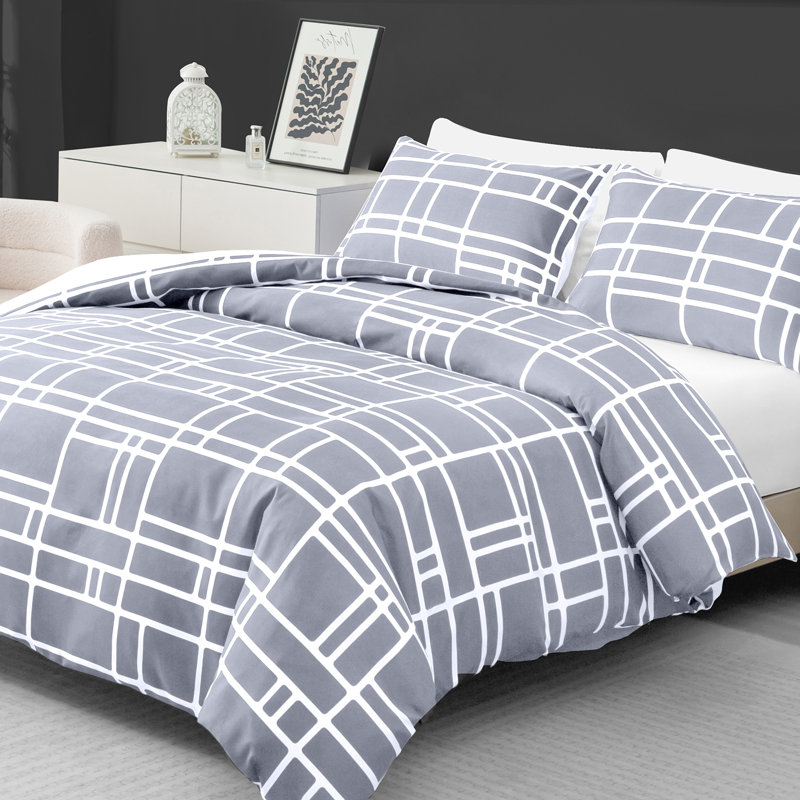 Microfiber Brick Duvet Cover Set, Superking (220cm x 260cm), Grey & White