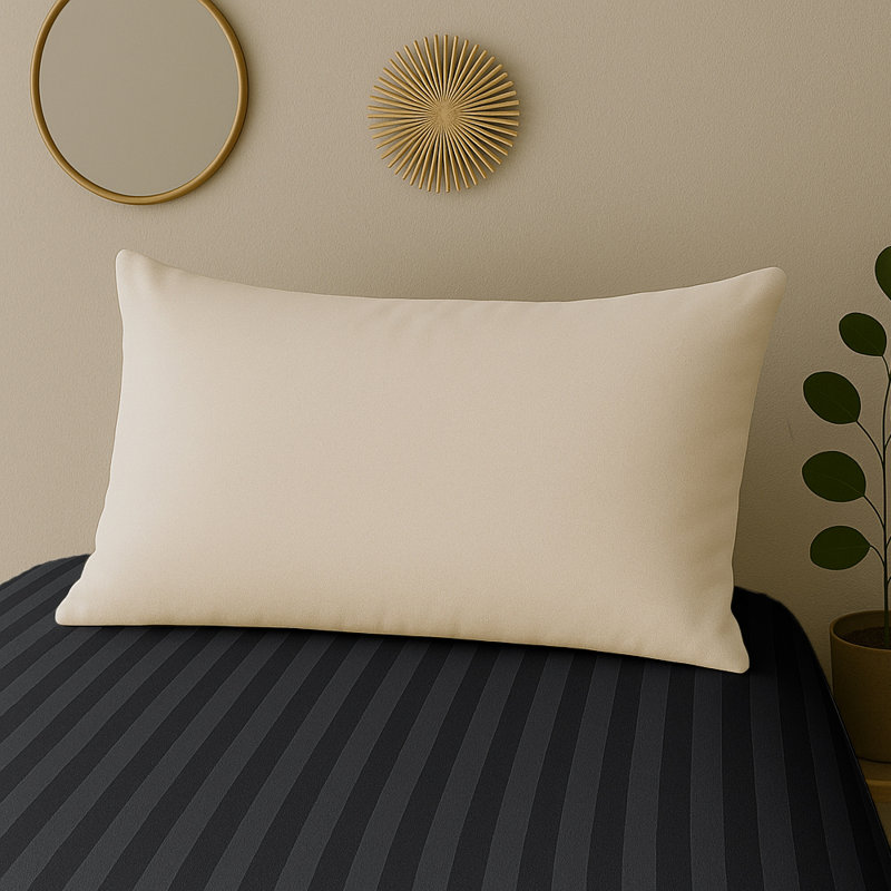 40cm Deep Pocket Microfiber Stripe Fitted Sheet, Black, Double (4'6)