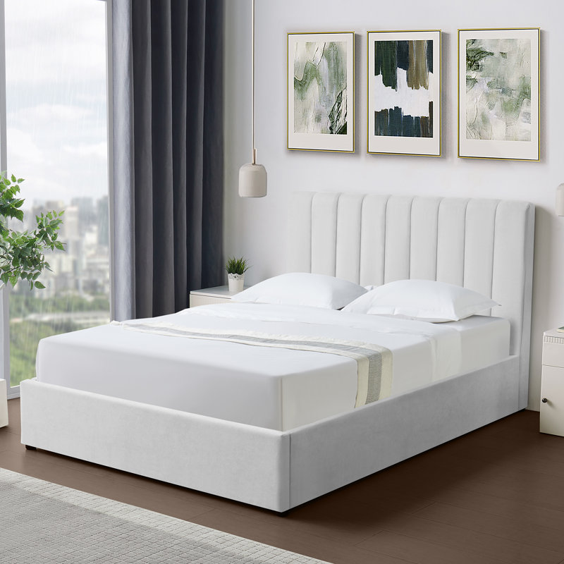 Evelynne Fabric Ottoman Bed Frame with Storage - , Double (4'6), Light Grey