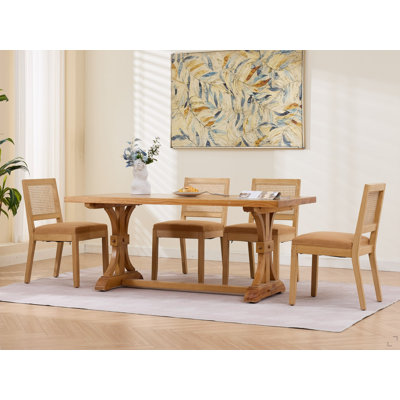 Rattan Dining Chairs Set of 2,Farmhouse Kitchen Chairs with Cane Back,Mid Century Modern Side Chairs with Natural Hardwood Frame,Soft Sponge & S-Spring Cushion for Home Kitchen