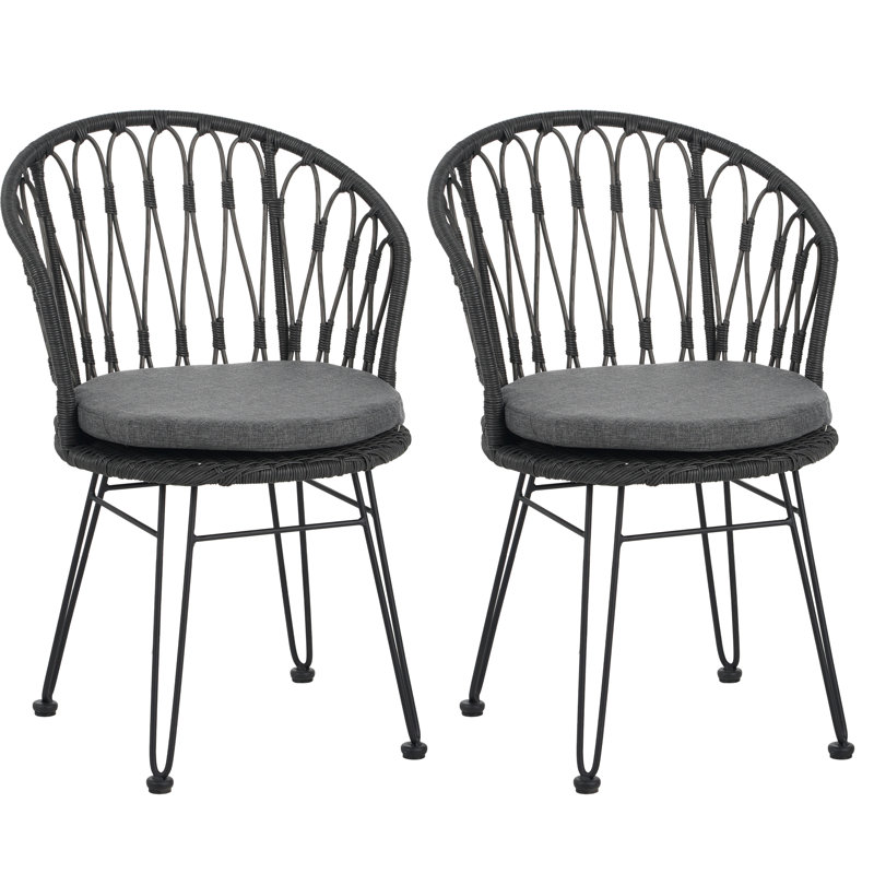 TAVON Chairs (2pc) - with Luxurious Cushions, Grey, Grey