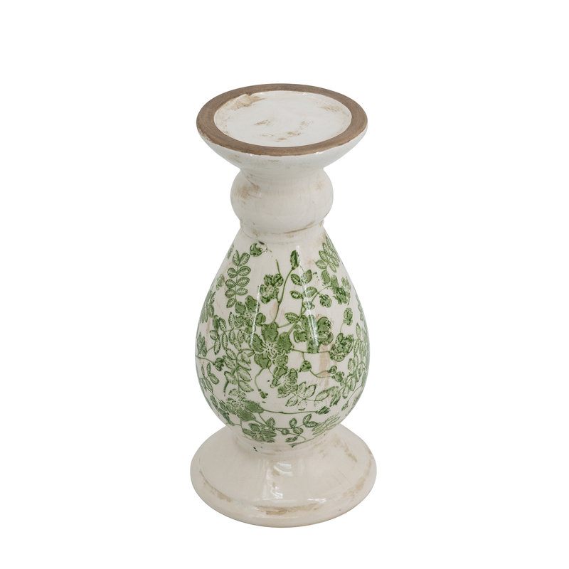 Candle Holder - Green/White, 10" H x 4.7" W x 4.7" D