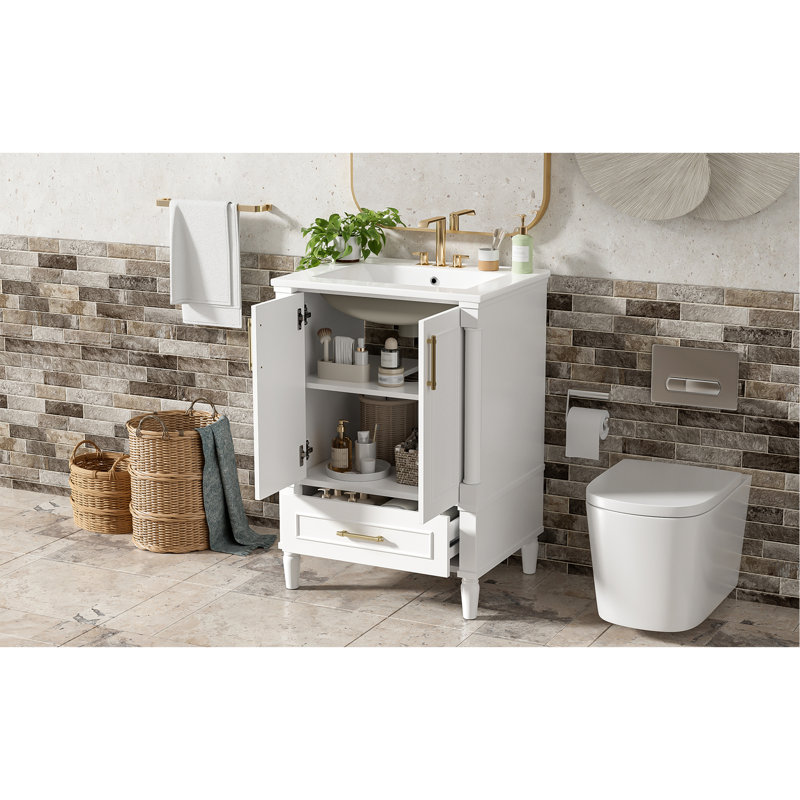 Meuble-lavabo moderne avec tiroir et dossier ouvert, Blanc