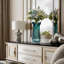 Hand-blown gradient glass vase with ruffled edges, sculptural vase, art glass table vase.