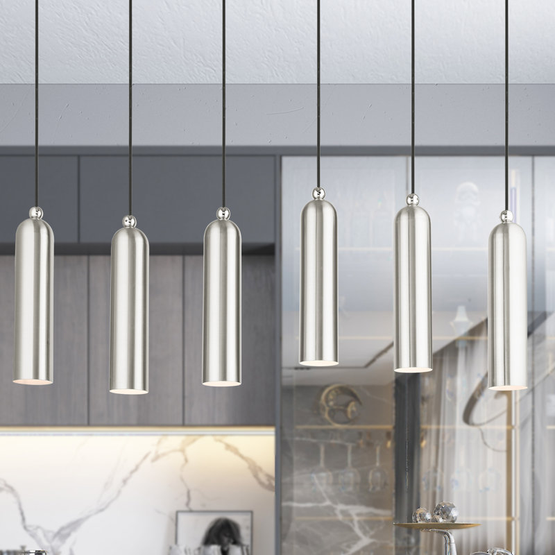 Veikko 6-Light Dimmable Linear Kitchen Island Pendant , Brushed Nickel