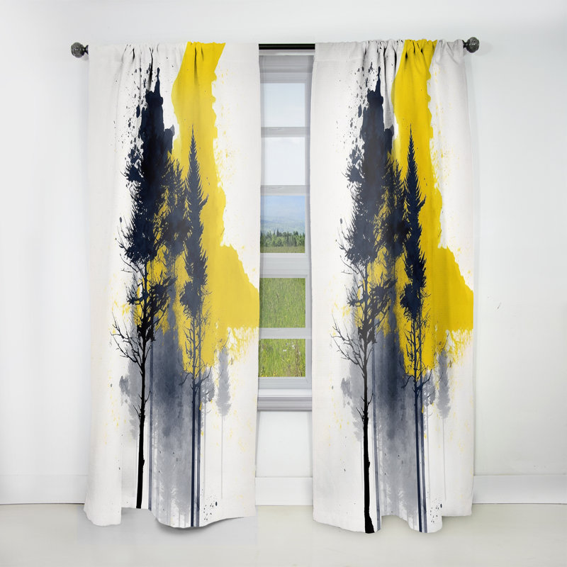 Modena - jaune majestueux forêt II - rideau moderne - velours obscurcissant - 1 panneau, L 52 po x L 63 po
