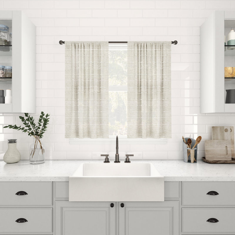 Linen Blend Sheer Rod Pocket Kitchen Curtain Tier Pair