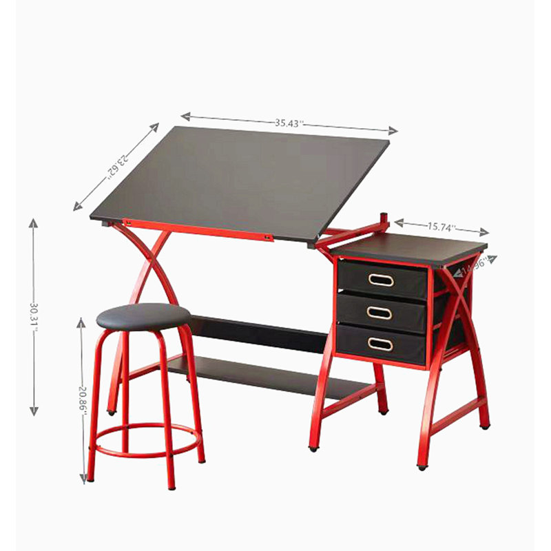 Drafting Table With Stool, Red