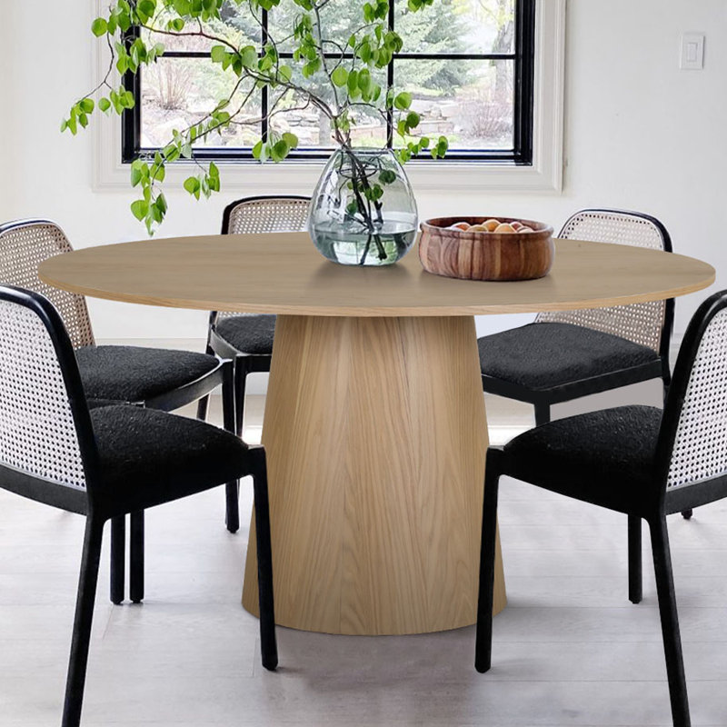 Kolton 60" Solid Oak Round Pedestal Dining Table, Natural