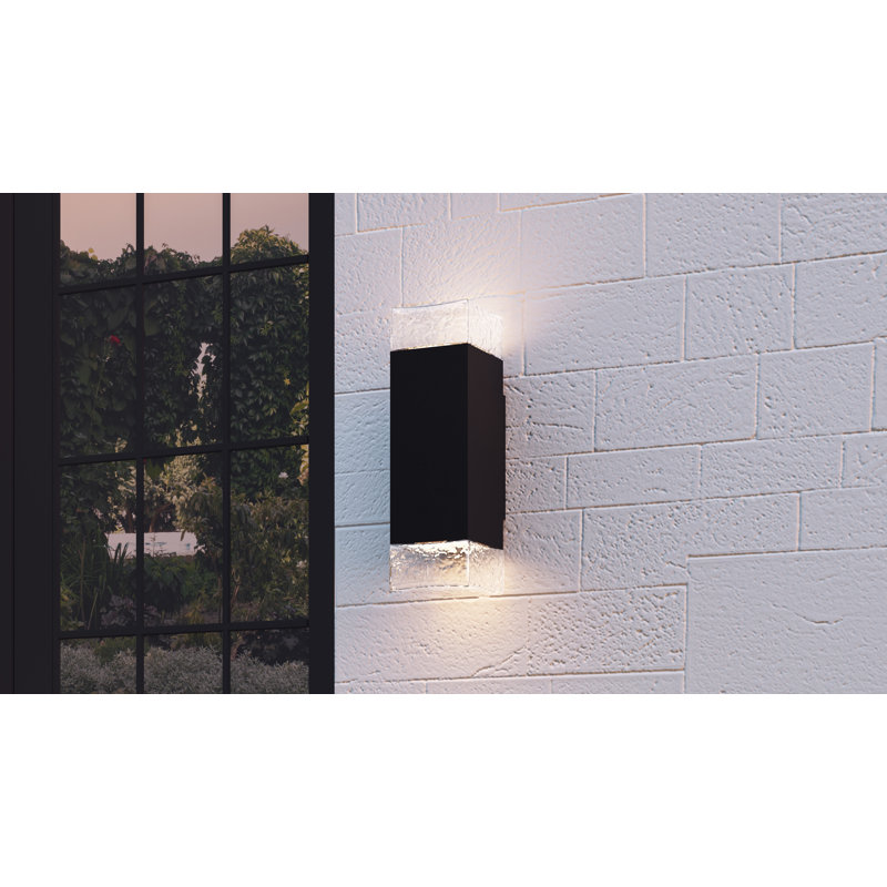 Saxton Integrated LED Matte Black Outdoor Wall Lantern, 14" H x 4.75" W x 5.5" D