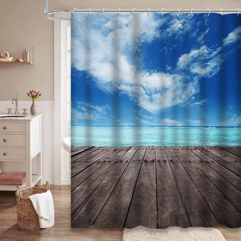 Rideau de douche Tranquil Beach Pier et quai en bois avec 12 crochets, L 72 po x l 78 po