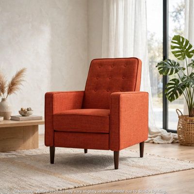 Fauteuil inclinable manuel Tery, dossier capitonné, accoudoirs droits, polyester orange