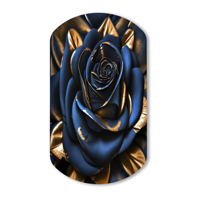 Art mural en métal asymétrique «Gilded Rose In Kings Blue II»