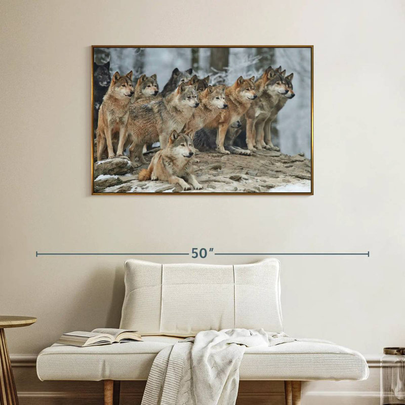 Wild Wolf Pack, 40" X 27", Floating Frame Gold