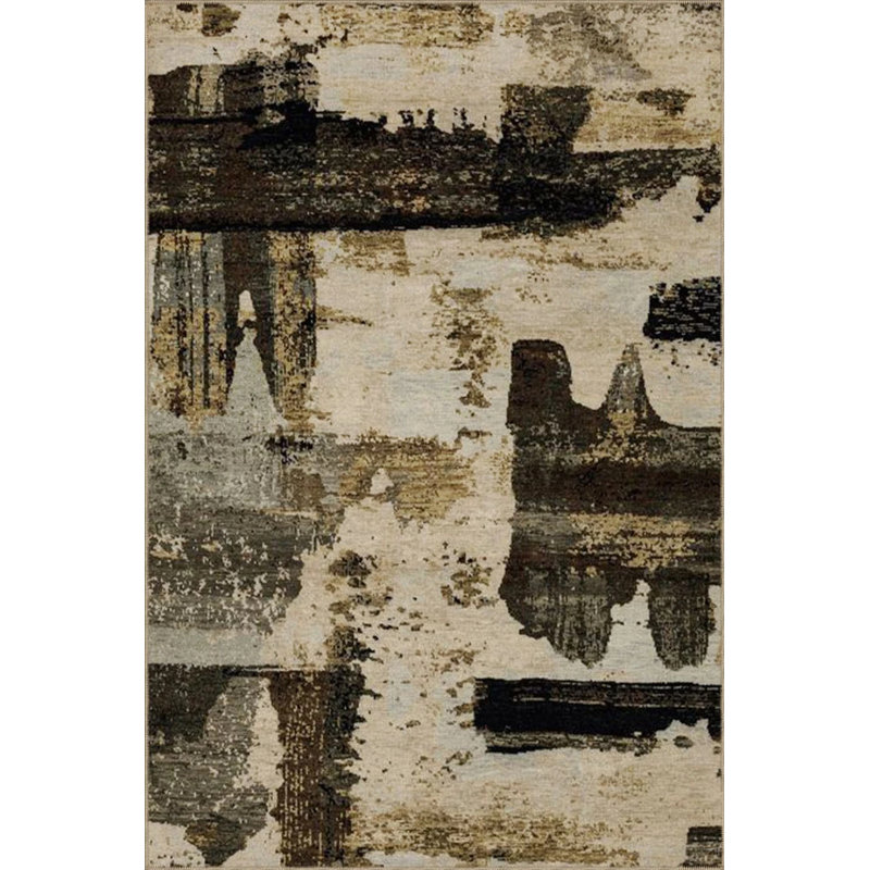 Black Gray Themed Floral Decorative Washable Carpet, Rectangle 4'8" x 6'7"