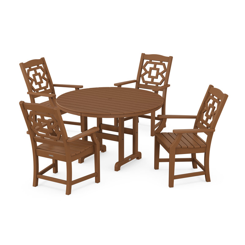 Chinoiserie 4 - Person Patio Dining Set with Round Table, Teak