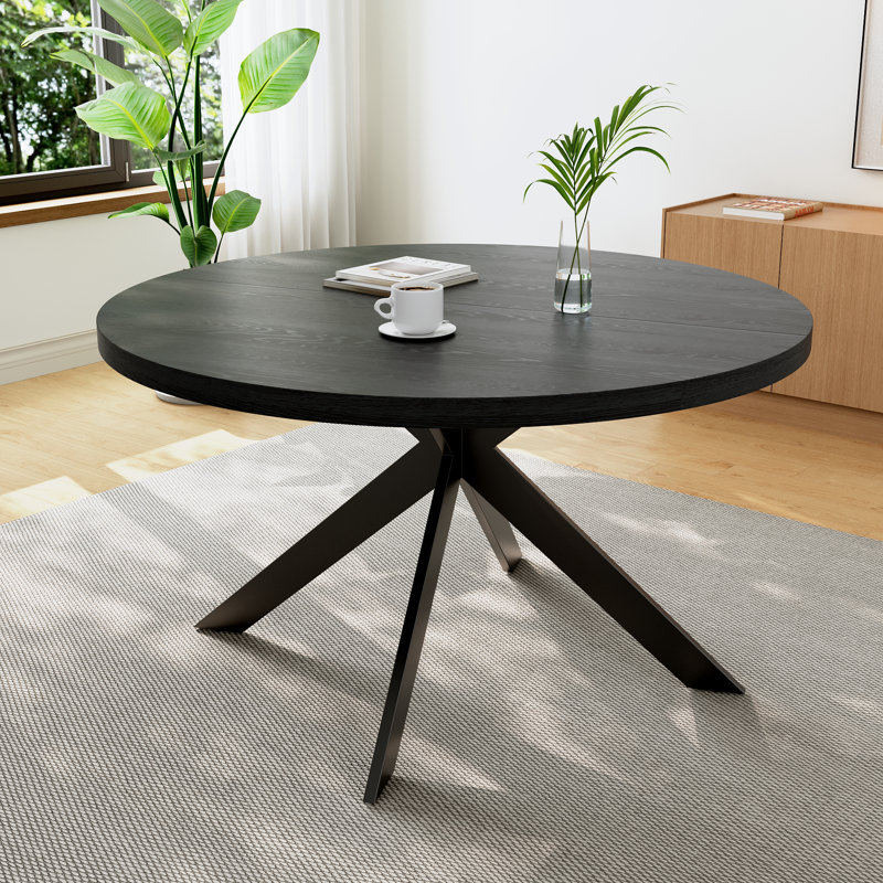 Kadison 46.4 in. MDF Round Dining Table with Carbon Steel Legs (4-6 Seats), Black