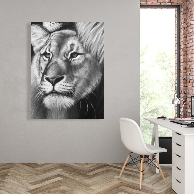 Chambre de lion et de lionne sur toile noire | Décoration intérieure
