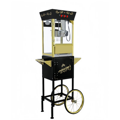 Machine à maïs soufflé de style vintage avec cuillère à huile en acier inoxydable 12 oz, chariot mobile, pour cinéma maison commerciale