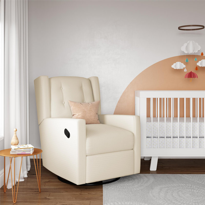 Hudak Swivel Reclining Glider, White Linen Blend