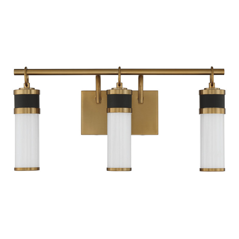  Abel 3-Light LED Bathroom Vanity Light in Matte Black with Warm Brass Accents, 10" H x 21" W x 21" D, 3 Lights