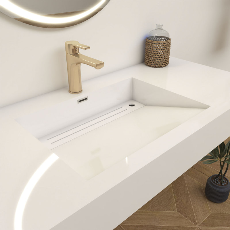 Lavabo de salle de bain vasque rectangulaire en pierre avec trop-plein Akeya