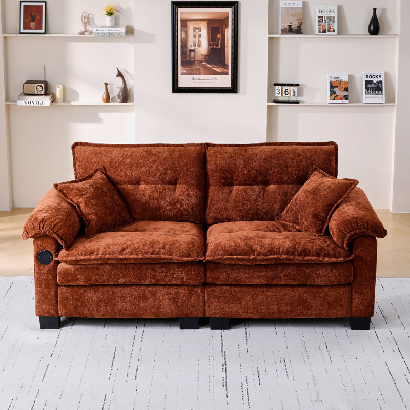 Causeuse en chenille 74,41 po avec chargement USB et poches de rangement latérales, Brun