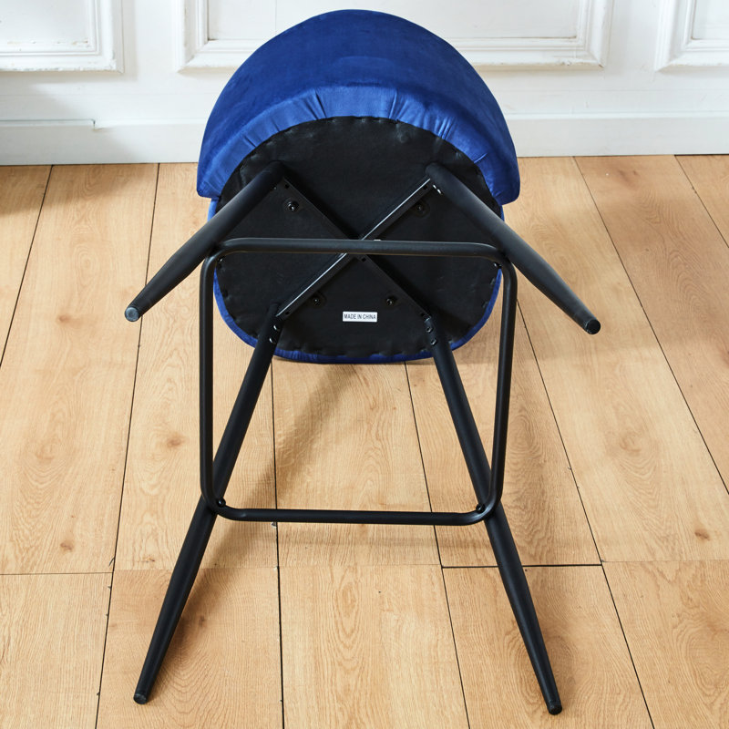 2 pièces en velours, chaise de bar avec comptoir. Pieds et repose-pieds en métal robuste. Bleu. Assemblage facile pour la cuisine de 2 tabourets, hauteur du revêtement.