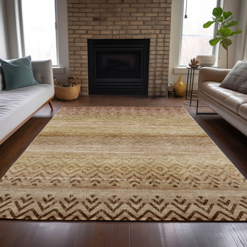Machine Washable Indoor/Outdoor Xhevrie Beige Rug, Rectangle 10' x 14'