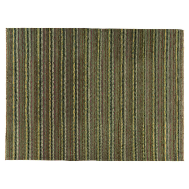 Wool Striped Area Rug in Green/Yellow