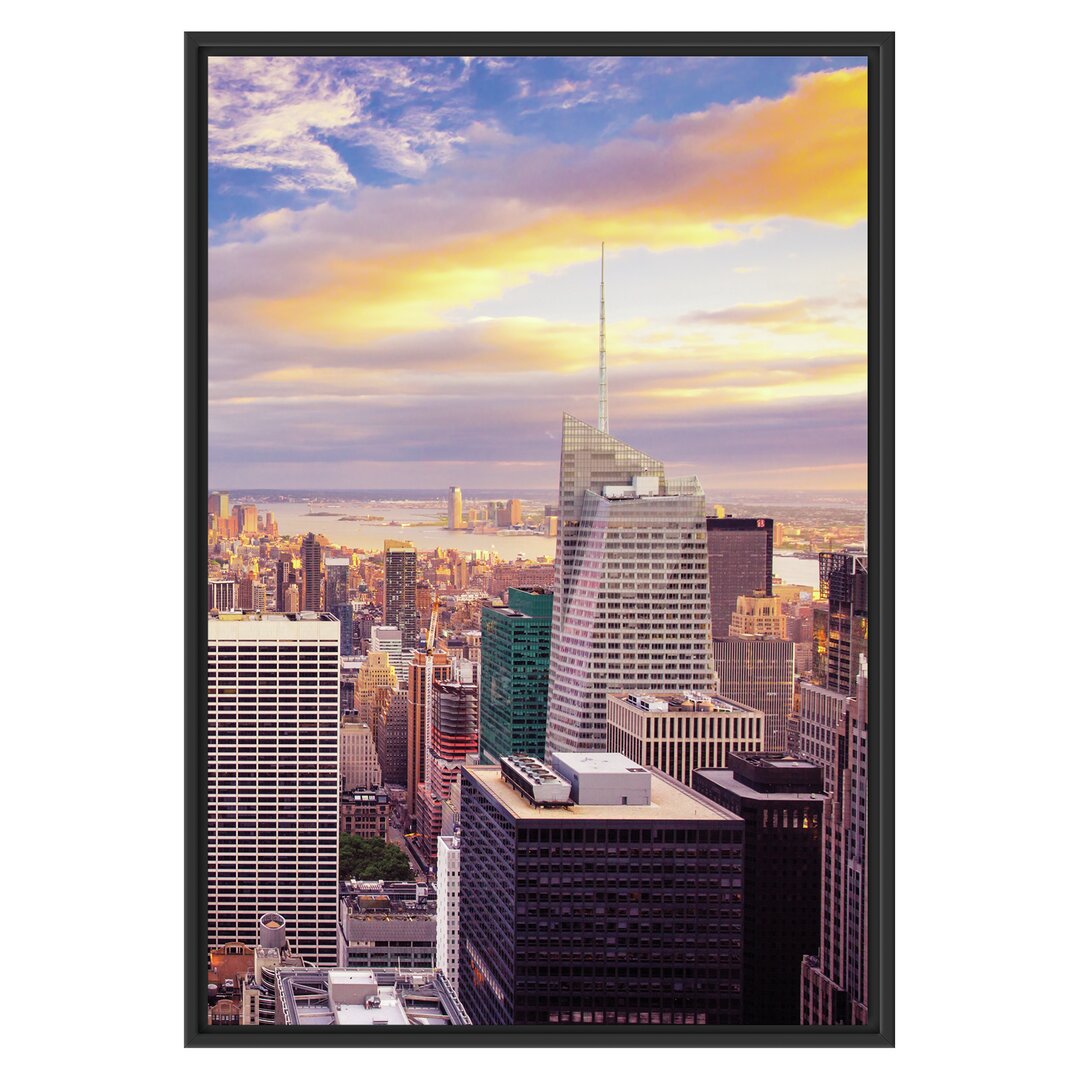 Gerahmtes Wandbild Skyline New York Sonnenuntergang