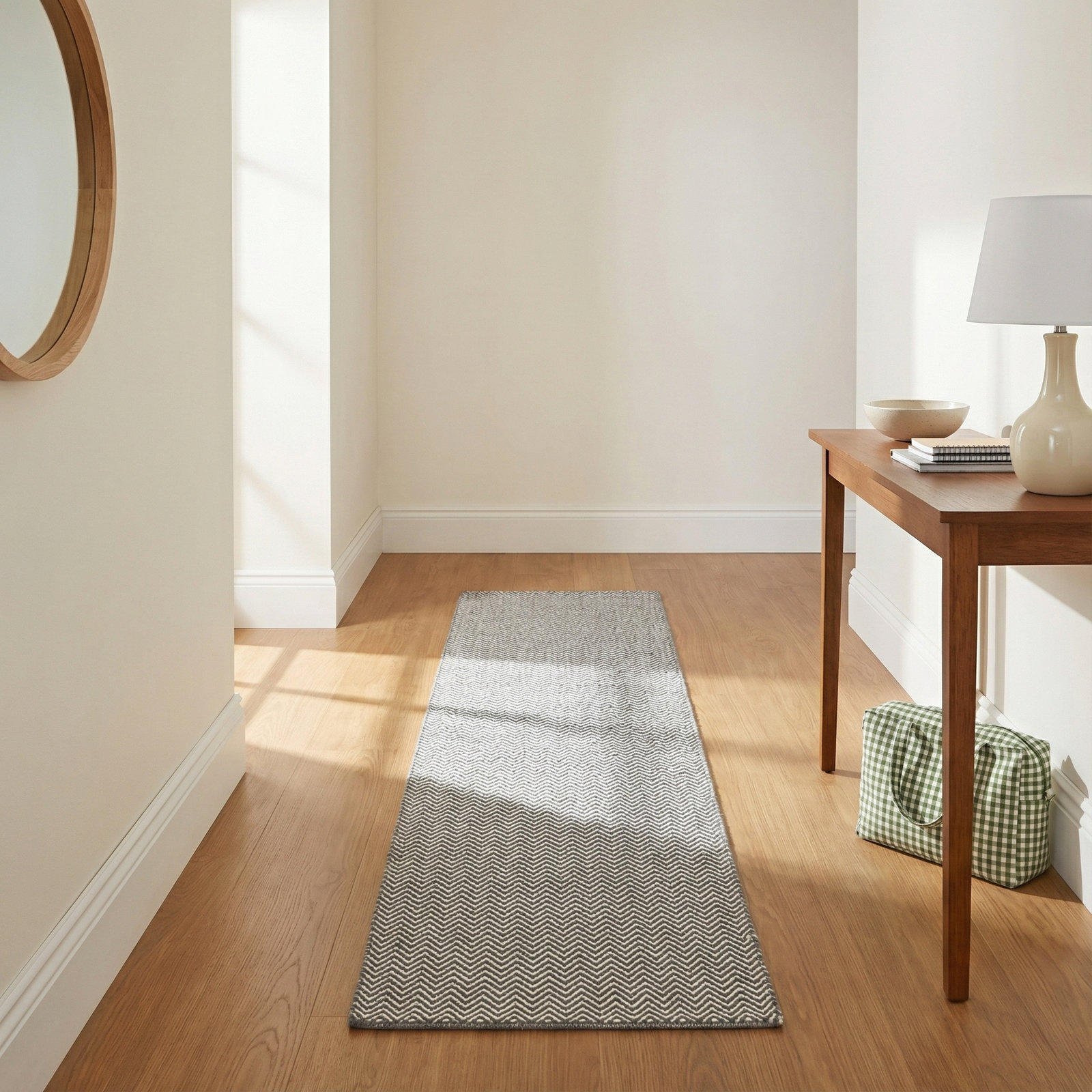 Rita Black White Hand-Woven Chevron Wool Rug, Runner 2'6" x 8'