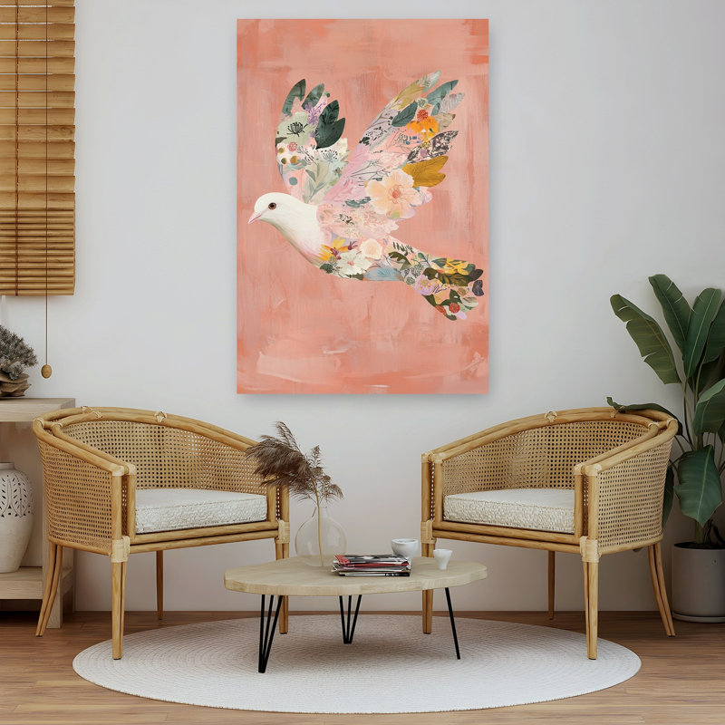 Floral Dove Flight Bird Flower Nature Wall Art Print 1 Piece Wrapped Canvas Wall Art, 152.4cm H x 101.6cm W