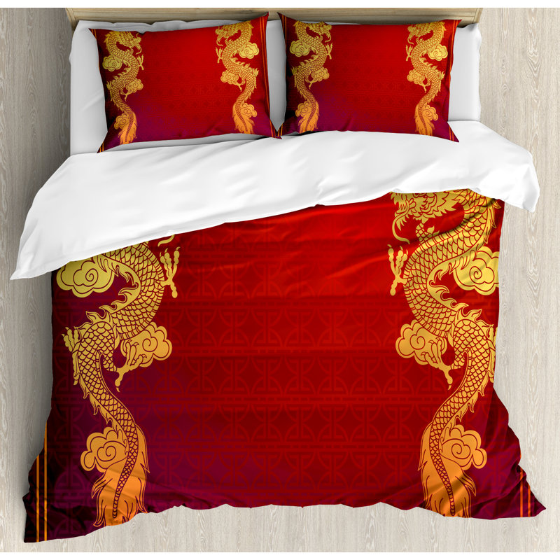 Dragon Modern & Contemporary Polyester Duvet Cover, Queen Duvet Cover + 2 Standard Shams