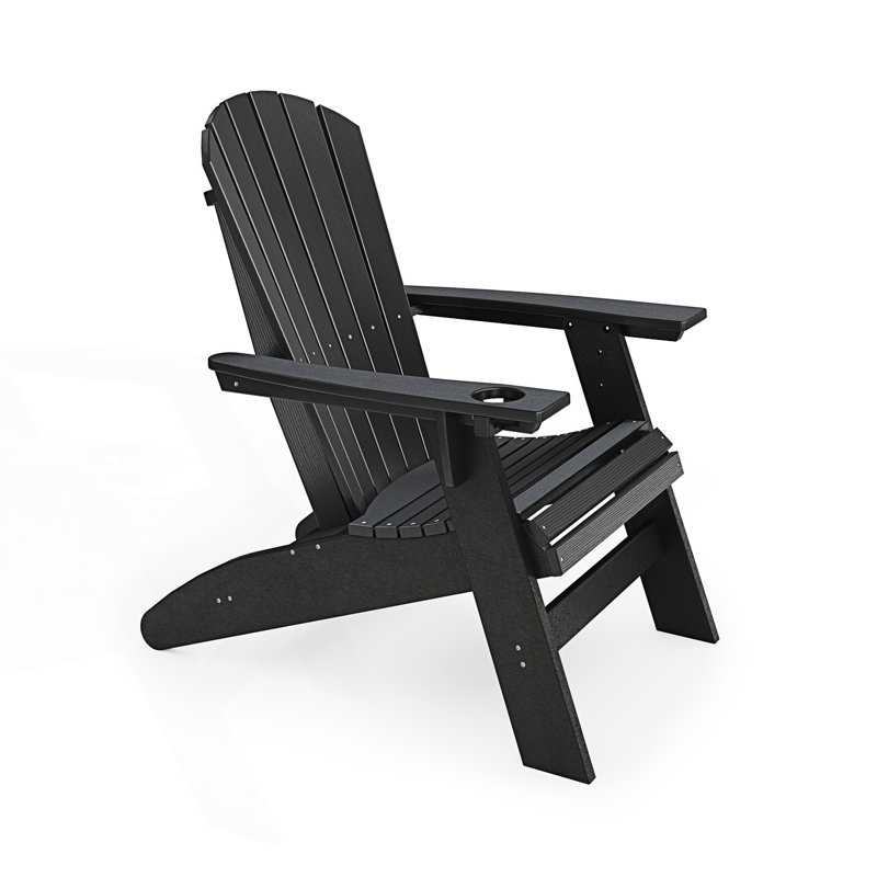 Kavia Outdoor Adirondack Chair With Table, Black