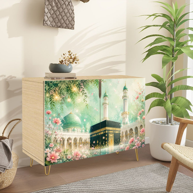 Buffet Buffet avec rangement dans les tons pastel et floral avec 2 portes pour le salon et la cuisine