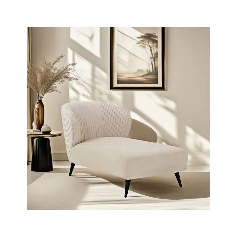 Chaise longue simple en flanelle, Blanc cassé / blanc