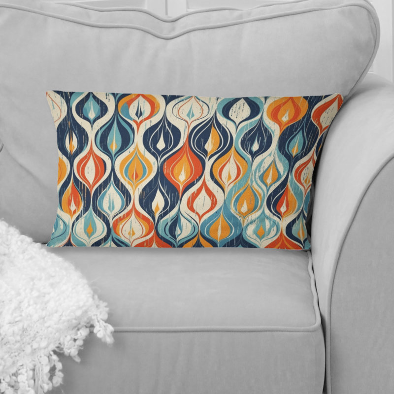 Orange And Blue Botanical Symphony III - Abstract Printed Throw Pillow