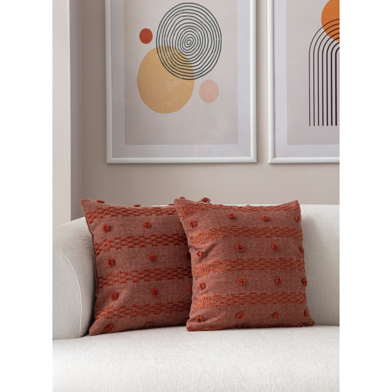 Elegant Cushion Cover Set (2 Pieces), Tile Red, 16.9 x 16.9 inches | 100% Polyester, Durable & Machine Washable | Perfect for Home Decor, Sofas, and Armchairs, Soft Touch Fabric for Comfort and Style