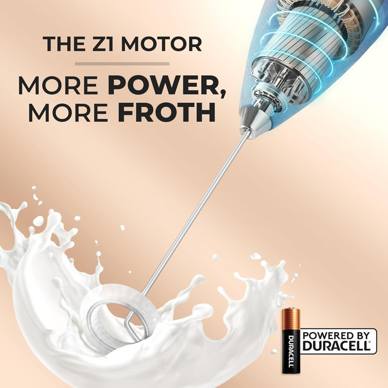 Zulay Kitchen Milk Frother with Batteries 4pcs Duracell Included - Handheld Milk Frother Wand Drink Mixer for Coffee, Latte, Cappuccino, Tea, Hot Chocolate
