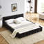 Grand lit tapissier gris foncé, chenille, uni et sans sommier requis pour le tissu de chenille de la chambre à coucher, utilisation stable-698282155