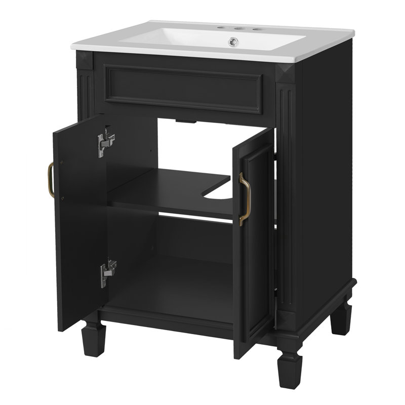Armoire de rangement moderne avec 2 portes à fermeture douce, Black, Gold