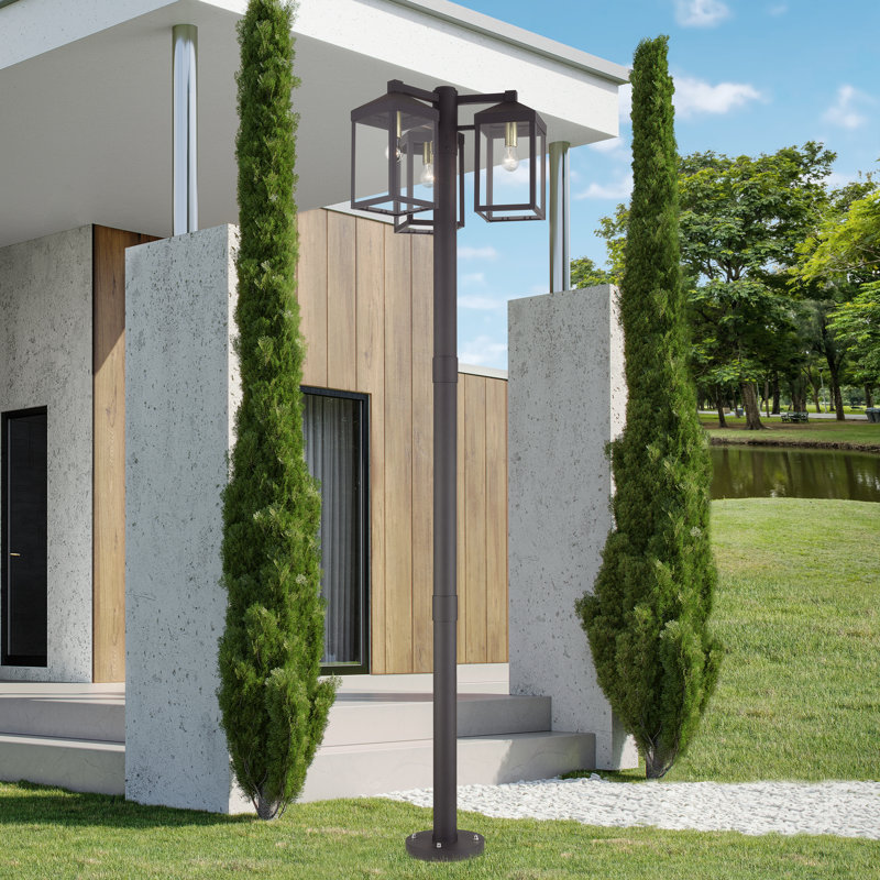 Multi Head Bronze Outdoor Post Light With Antique Brass Accents And Clear Glass, Bronze
